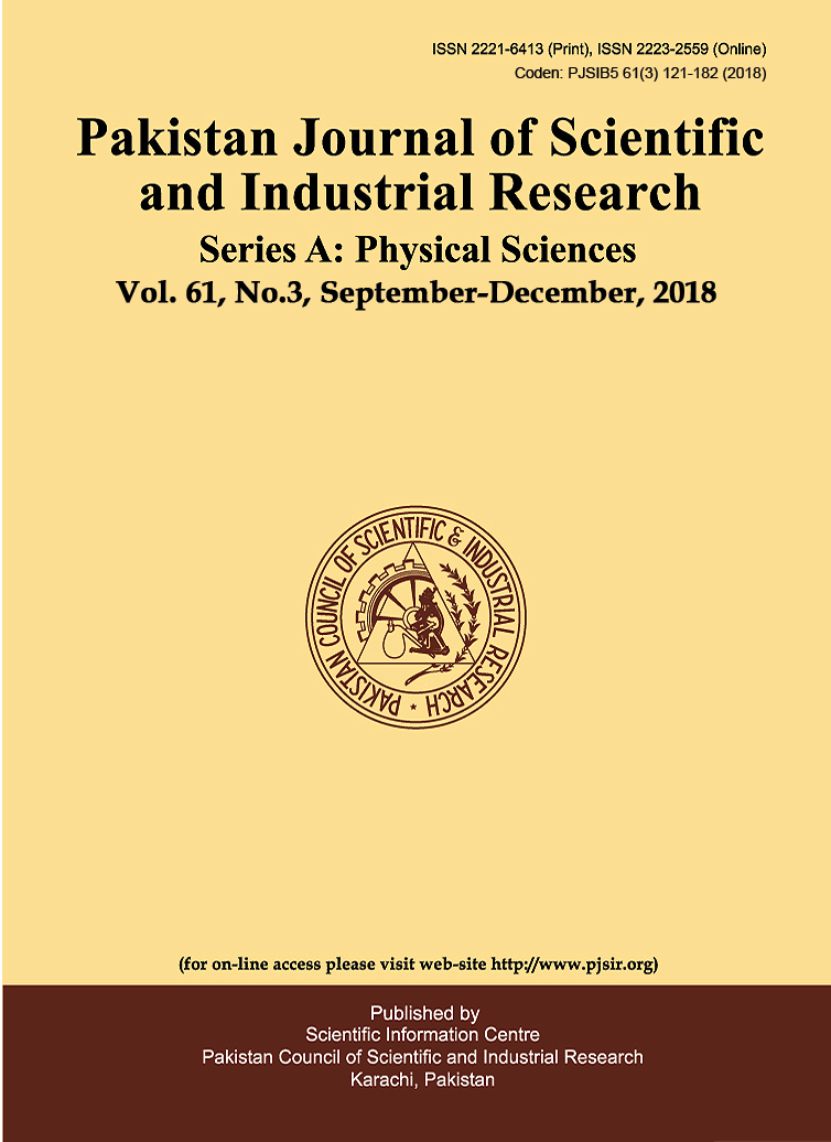 					View Vol. 61 No. 3 (2018): Pakistan Journal of Scientific and Industrial Research  Series A: Physical Sciences  Vol. 61, No.3, September-December, 2018
				