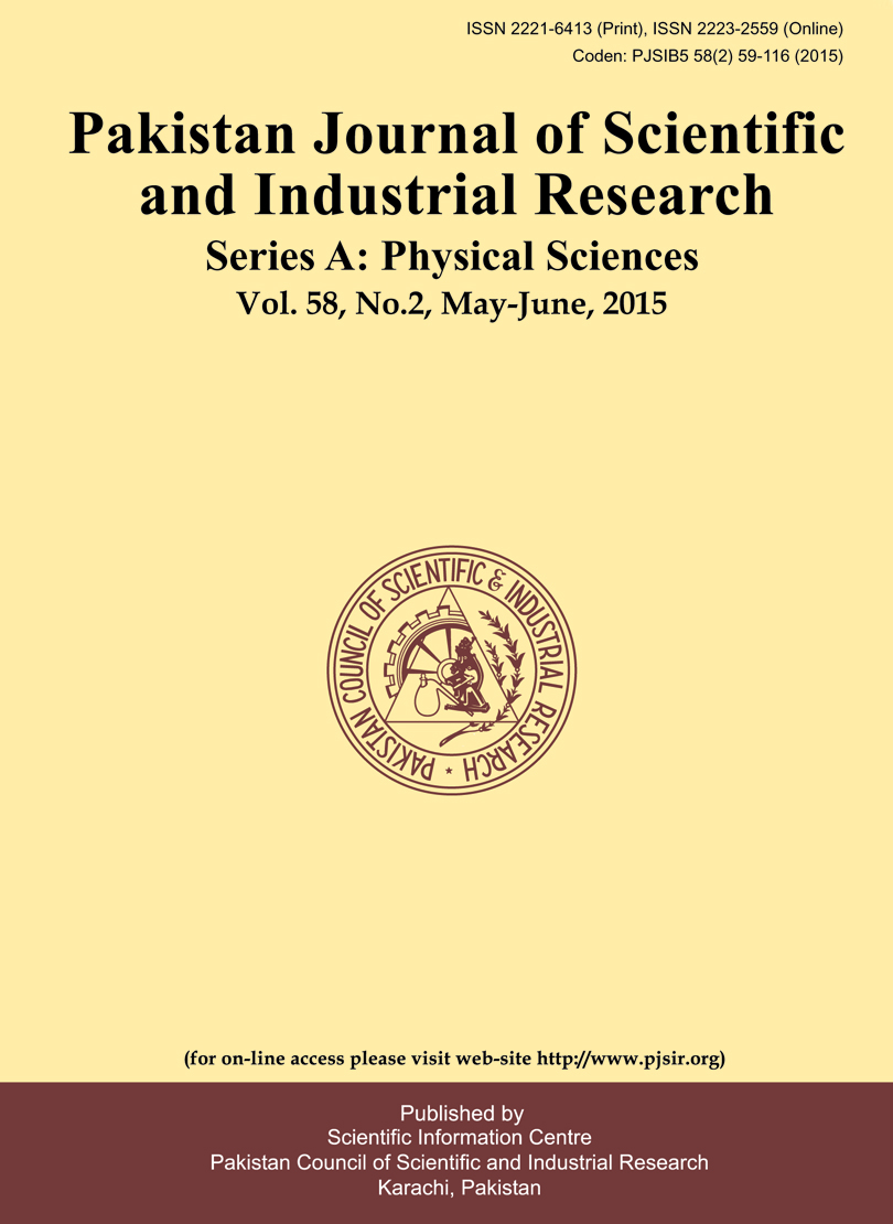 					View Vol. 58 No. 2 (2015): Pakistan Journal of Scientific and Industrial Research  Series A: Physical Sciences
				
