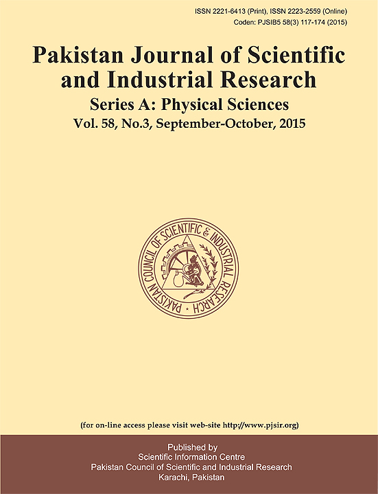 					View Vol. 58 No. 3 (2015): Pakistan Journal of Scientific and Industrial Research  Series A: Physical Sciences
				